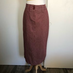 DONATED Red/burgundy denim midi skirt